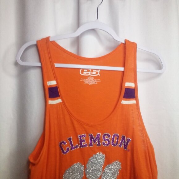 E5 Tank Top L Women Clemson Tigers Racer Back Glitter Orange Purple - Picture 10 of 13